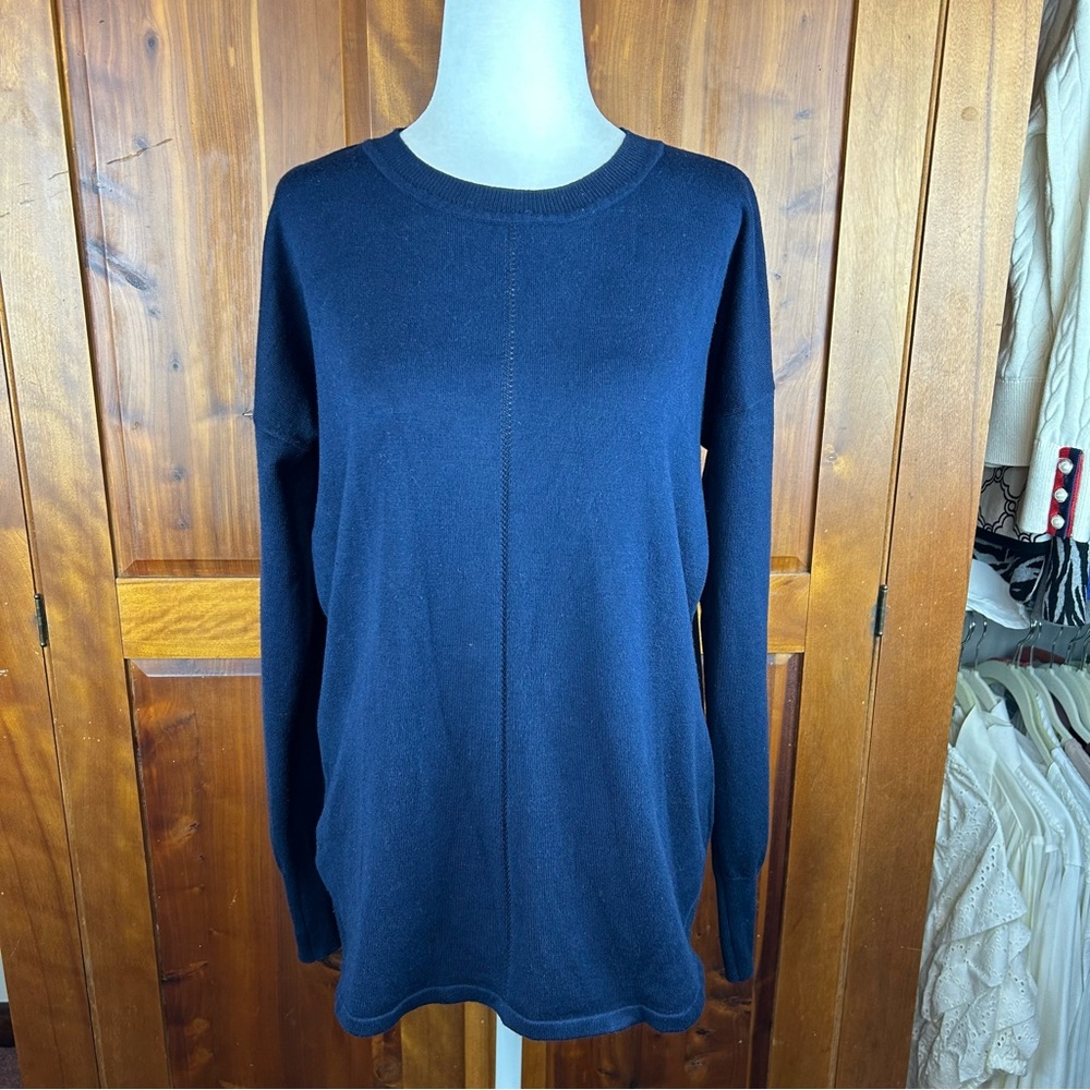 MAX STUDIO Navy Blue Pullover Sweater Oversized Soft Cozy Minimalist Office